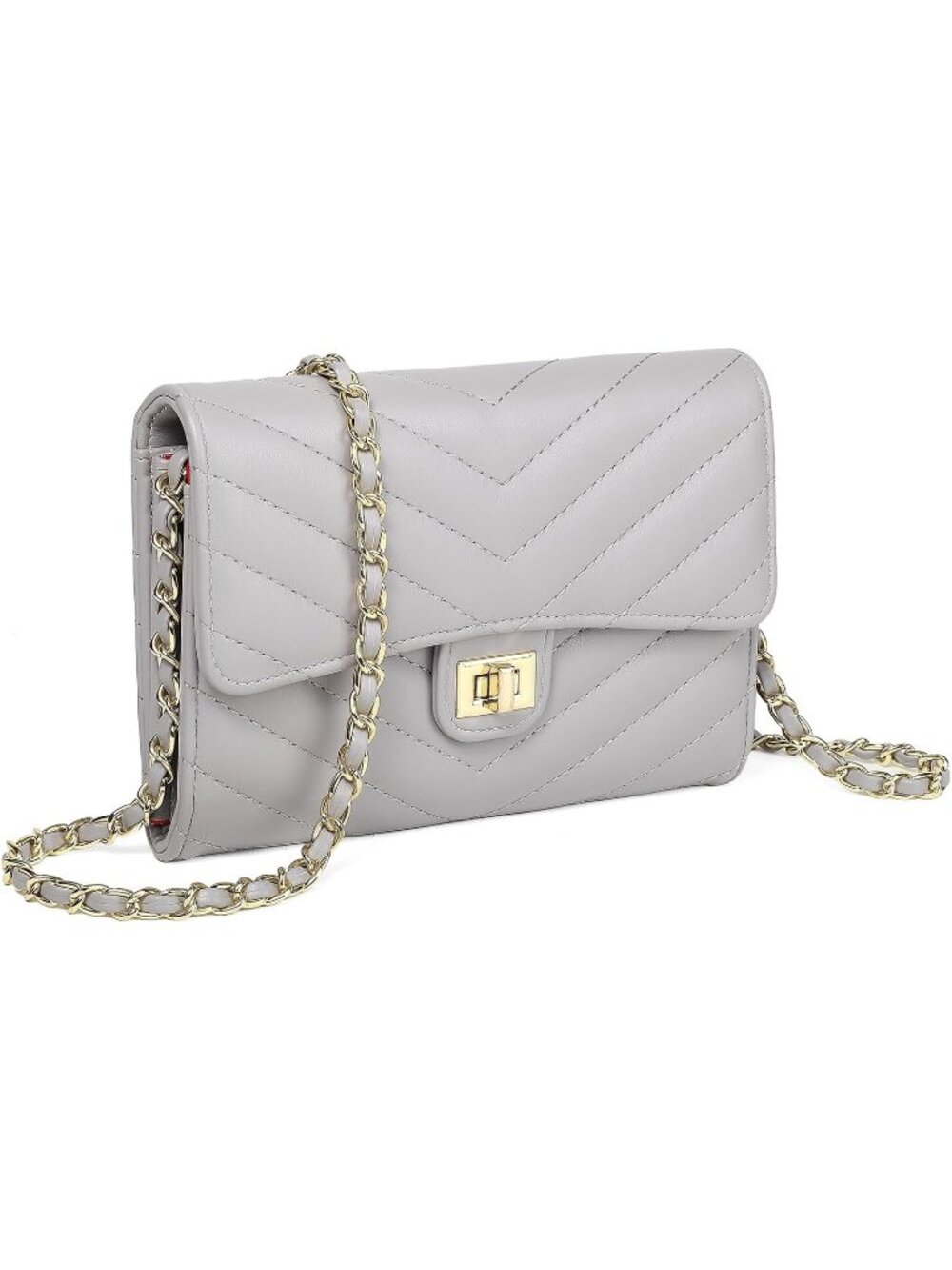 Women's Grey Vegan Leather Crossbody Bags Small Purse with Card Slots Chain
